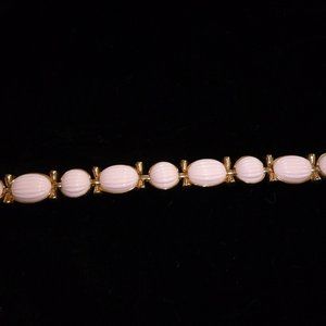 Crown Trifari PINK vintage ribbed bracelet thermoset cabochons
